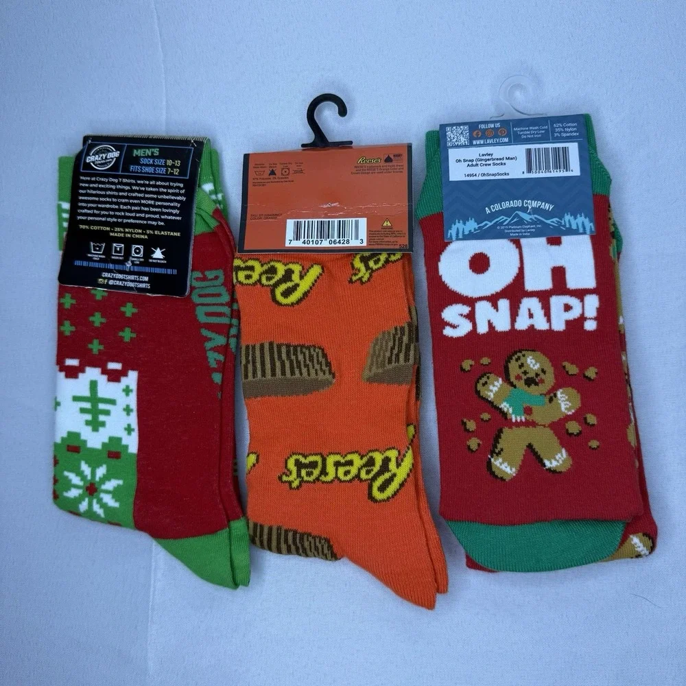 Men's Christmas ‎ And Reese's Peanut Butter Cup Socks Funny 3 Pairs Crew Holiday
